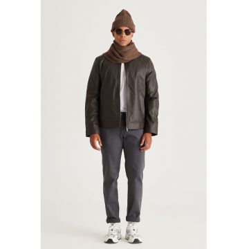 Jacheta regular fit din piele ecologica - Maro inchis
