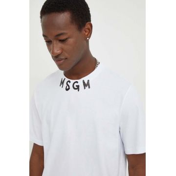 MSGM tricou din bumbac bărbați, culoarea alb, cu imprimeu 3640MM118.247002