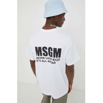 MSGM tricou din bumbac barbati, culoarea alb, cu imprimeu