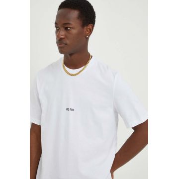 MSGM tricou din bumbac barbati, culoarea alb, cu imprimeu