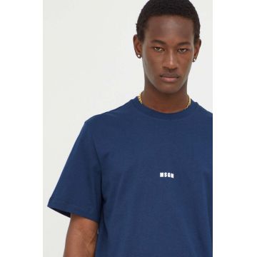 MSGM tricou din bumbac barbati, culoarea albastru marin, cu imprimeu