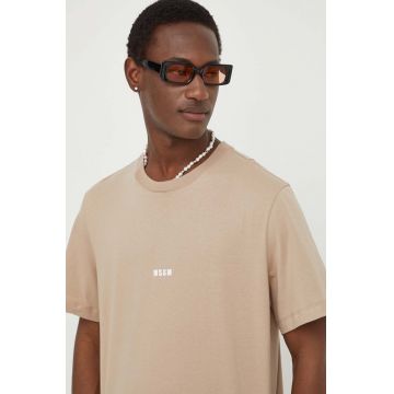 MSGM tricou din bumbac barbati, culoarea bej, cu imprimeu