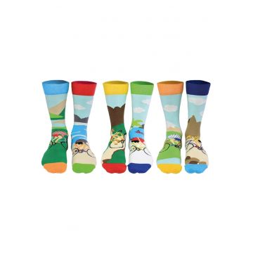 Set de sosete lungi cu imprimeu - 6 piese - Verde/Albastru pastel/Maro inchis