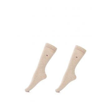 Set de sosete lungi cu logo brodat - 2 perechi - Bej