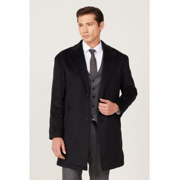 Palton cu revere decupate - Negru