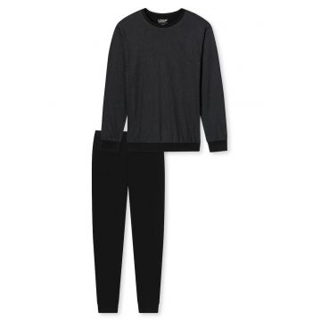 Pijama cu pantaloni lungi si imprimeu - Negru