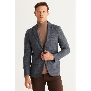 Sacou slim fit cu model in carouri