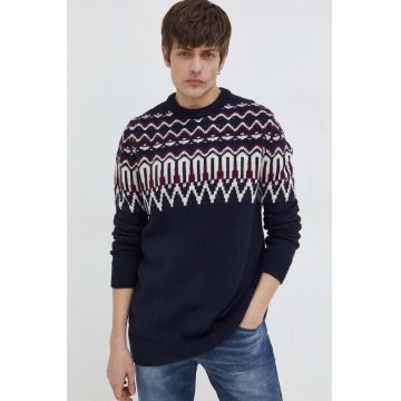Superdry pulover din amestec de lana barbati, culoarea albastru marin