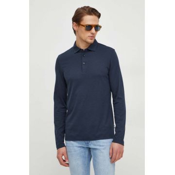 BOSS longsleeve barbati, culoarea albastru marin, neted