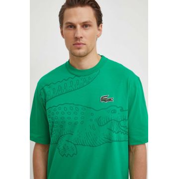 Lacoste tricou din bumbac barbati, culoarea verde, cu imprimeu