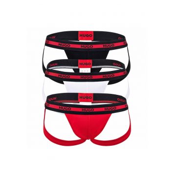 Set de chiloti cu banda logo in talie - 3 perechi - Rosu/Alb/Negru