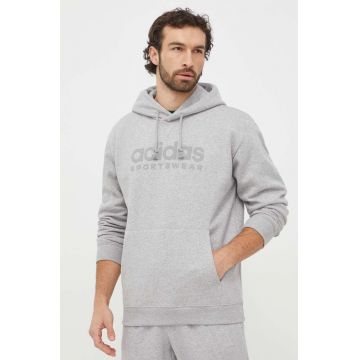 adidas bluză bărbați, culoarea gri, cu glugă, cu imprimeu IW1205