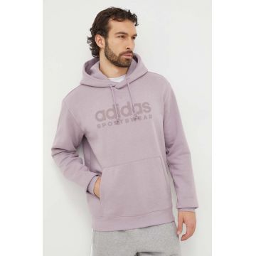 adidas bluză bărbați, culoarea violet, cu glugă, cu imprimeu IW1204