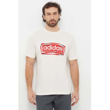 adidas tricou din bumbac bărbați, culoarea bej, cu imprimeu IS2880