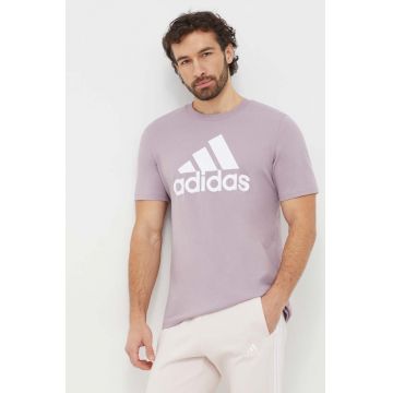 adidas tricou din bumbac bărbați, culoarea violet, cu imprimeu IS1313