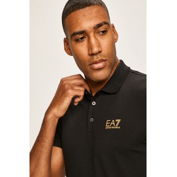 EA7 Emporio Armani Tricou Polo bărbați, culoarea negru, material neted