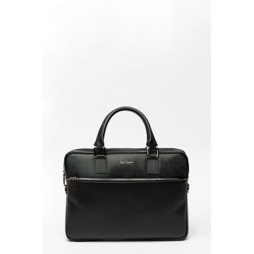 Geanta din piele pentru laptop cu bareta detasabila pentru umar - Negru