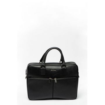 Geanta din piele pentru laptop cu bareta detasabila pentru umar - Negru
