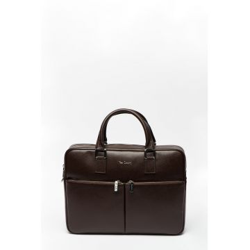 Geanta din piele pentru laptop cu bareta detasabila pentru umar - Maro inchis