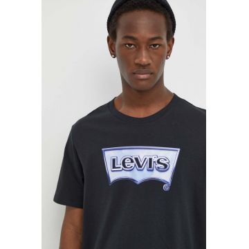 Levi's tricou din bumbac barbati, culoarea negru, cu imprimeu