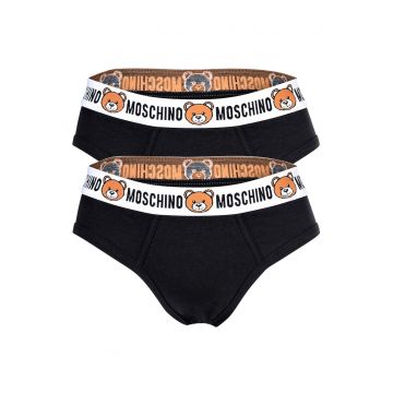 Set de chiloti cu banda logo in talie - 2 perechi - Negru