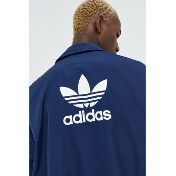 adidas Originals geaca barbati, culoarea albastru marin, de tranzitie, oversize