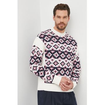 Emporio Armani pulover de lana barbati, culoarea alb, călduros