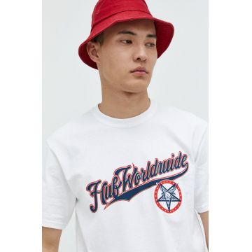 HUF tricou din bumbac X Trasher culoarea alb, cu imprimeu