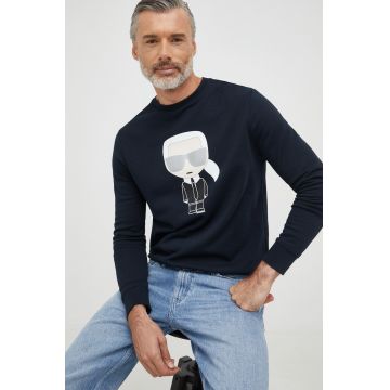 Karl Lagerfeld hanorac de bumbac barbati, culoarea albastru marin, cu imprimeu
