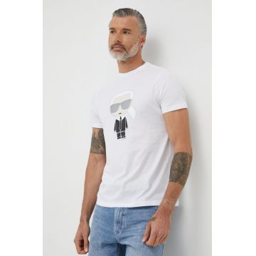 Karl Lagerfeld tricou din bumbac culoarea alb, cu imprimeu