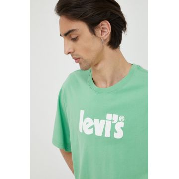 Levi's tricou din bumbac culoarea verde, cu imprimeu