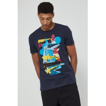 Medicine tricou din bumbac culoarea albastru marin, cu imprimeu
