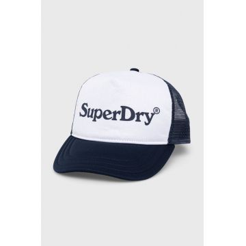 Superdry caciula culoarea albastru marin, cu imprimeu