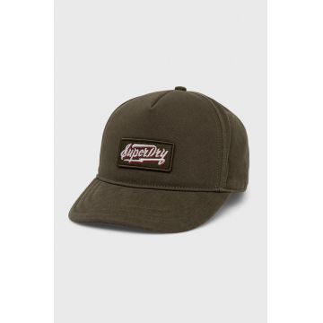 Superdry caciula din bumbac culoarea verde, cu imprimeu