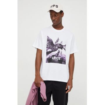 Levi's tricou din bumbac barbati, culoarea bej, cu imprimeu