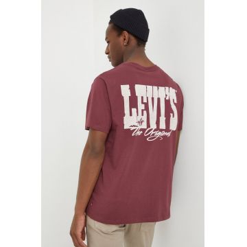 Levi's tricou din bumbac barbati, culoarea bordo, cu imprimeu