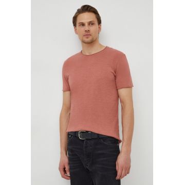 Sisley tricou din bumbac barbati, culoarea roz, neted, 3WF0S101K