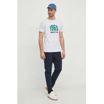 United Colors of Benetton tricou din bumbac barbati, culoarea gri, cu imprimeu