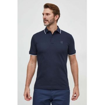 Boss Orange tricou polo barbati, culoarea albastru marin, neted