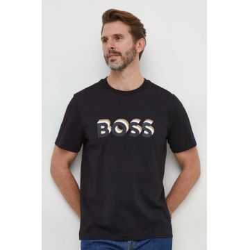 BOSS tricou din bumbac barbati, culoarea negru, cu imprimeu