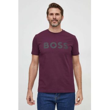 BOSS tricou din bumbac CASUAL bărbați, culoarea violet, cu imprimeu 50481923