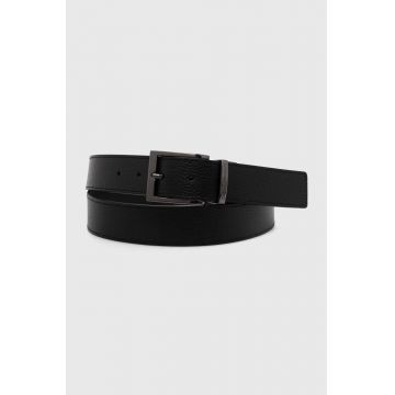 Emporio Armani curea de piele cu doua fete barbati, culoarea negru