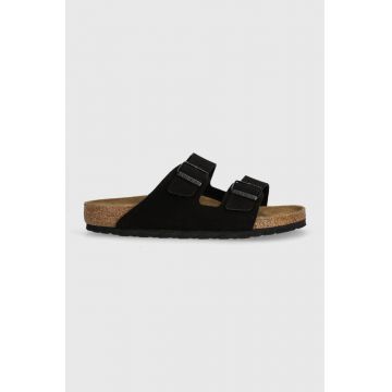 Birkenstock papuci din piele Arizona bărbați, culoarea negru, 1027152