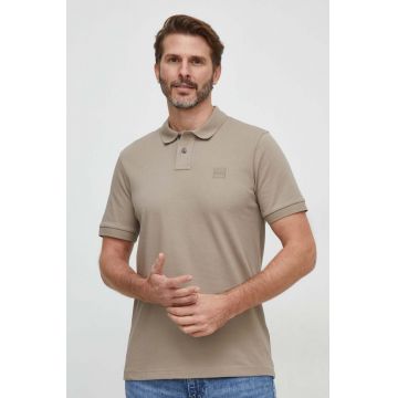 Boss Orange tricou polo barbati, culoarea maro, neted