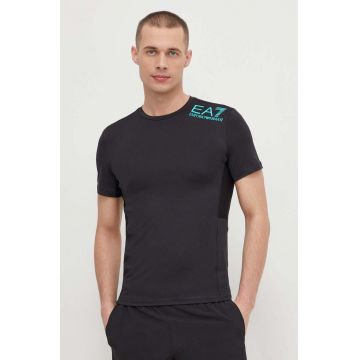 EA7 Emporio Armani tricou Training barbati, culoarea negru, cu imprimeu