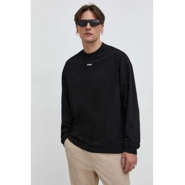 HUGO longsleeve din bumbac culoarea negru, neted