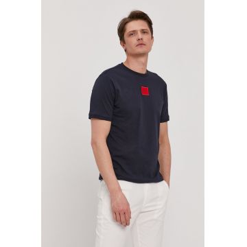 HUGO tricou din bumbac barbati, culoarea albastru marin, cu imprimeu, 50447978