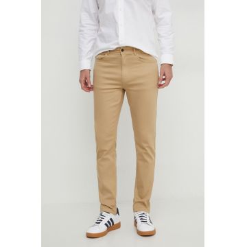 Pepe Jeans pantaloni barbati, culoarea bej, mulata