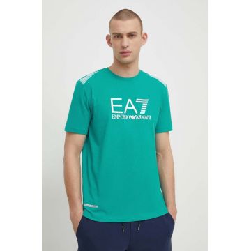 EA7 Emporio Armani tricou barbati, culoarea verde, cu imprimeu