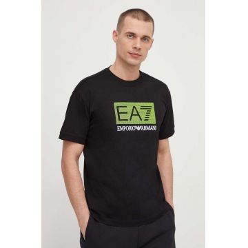 EA7 Emporio Armani tricou din bumbac barbati, culoarea negru, cu imprimeu